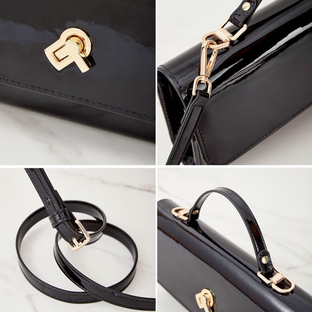 Women Metallic PU Leather Evening Clutch Square Handbag Crossbody Purse - Picture 8 of 8